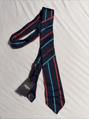 Fendi Men’s Navy Striped Silk Tie